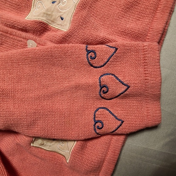 Vintage Pink Cardigan Embroidered Romantic Valentines Heart Buttons Dainty Love - Picture 3 of 9